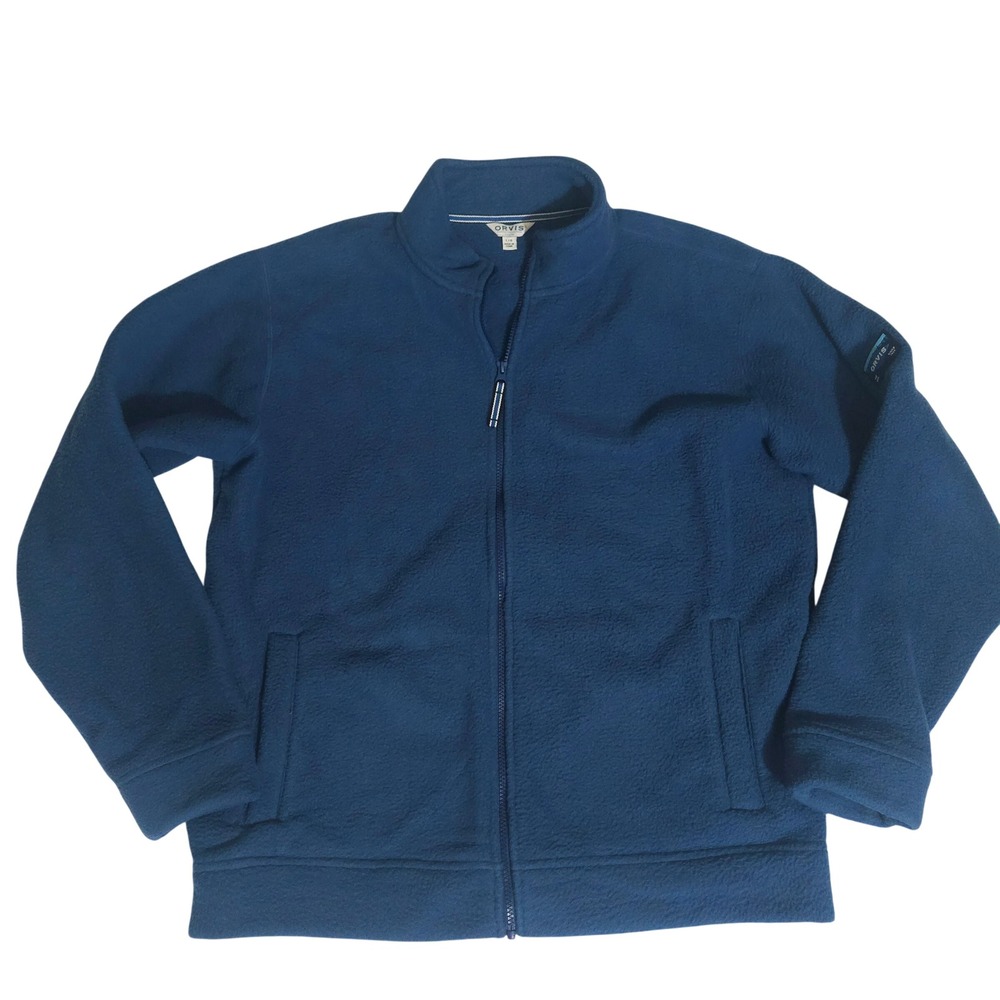 Orvis Classic Collection Blue Full Zip Fleece Jacket Mens Large Mock Neck